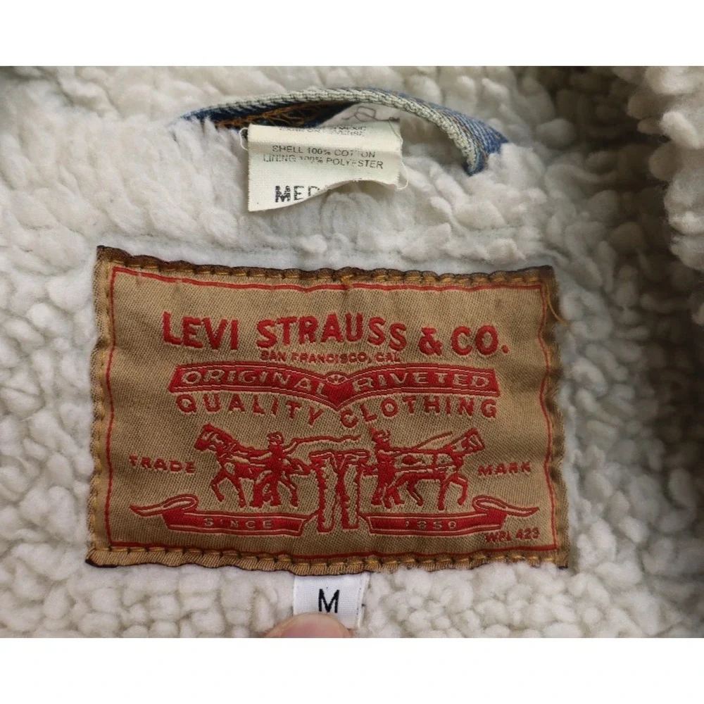 Vintage Levis Trucker Jacket Mens M Medium Blue Denim Sherpa Lined Made USA 90s